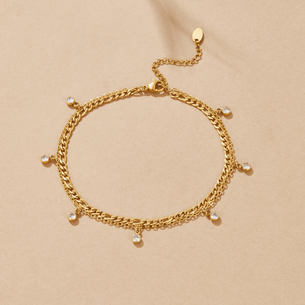 Vera Gold & Crystal Layered Anklet